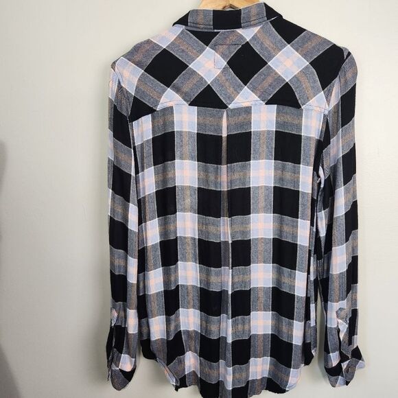 Rails Plaid Blouse Womens Size Small Hunter Onyx Periwinkle Blush soft - Picture 6 of 14